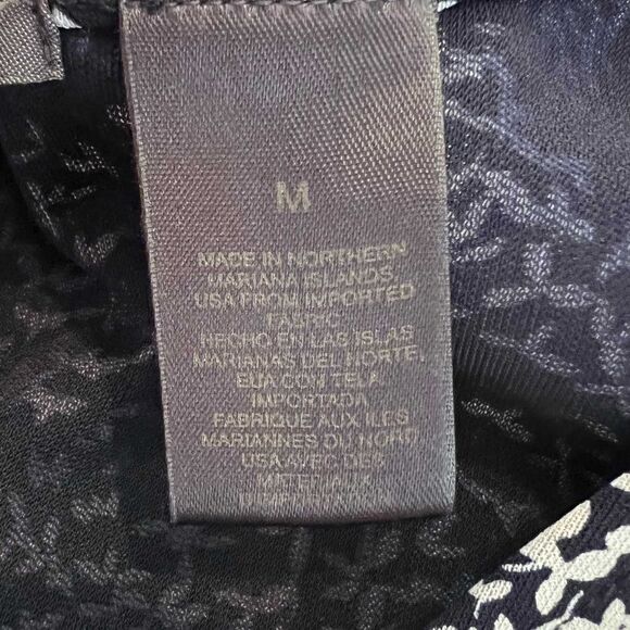 Liz Claiborne Navy Leaf Print Midi Dress Medium Stretch V-Neck - Picture 8 of 8